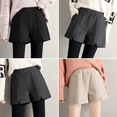 2-300斤胖mm大碼毛呢短褲女秋冬ins寬鬆濶腿休閒外穿a字高腰靴褲