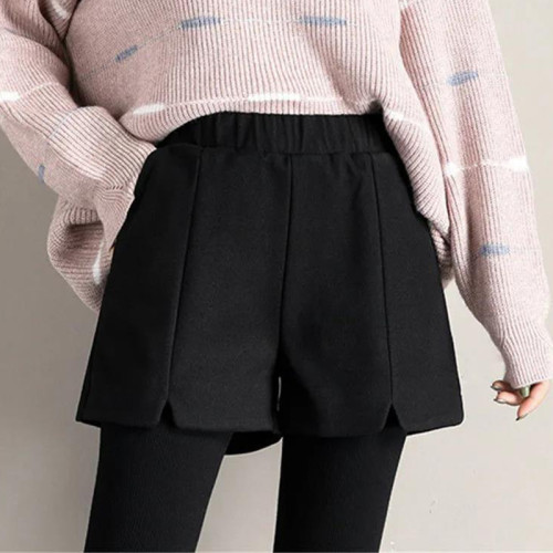 2-300斤胖mm大碼毛呢短褲女秋冬ins寬鬆濶腿休閒外穿a字高腰靴褲