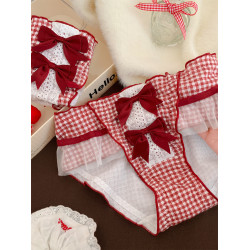 酒心紅結~可愛紅色本命年內褲女舒適中腰不夾屁屁透氣女士三角褲