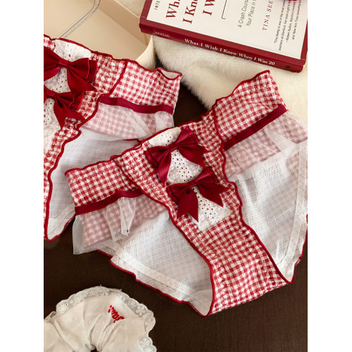 酒心紅結~可愛紅色本命年內褲女舒適中腰不夾屁屁透氣女士三角褲