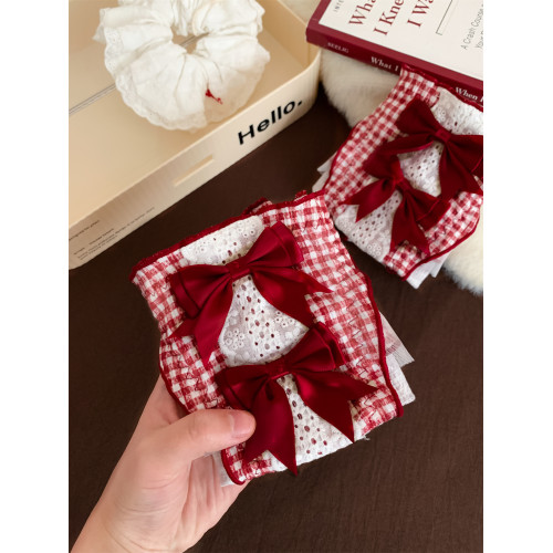 酒心紅結~可愛紅色本命年內褲女舒適中腰不夾屁屁透氣女士三角褲