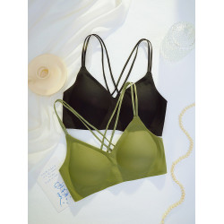 無痕內衣女無鋼圈交叉美背舒適一體式薄款透氣光面3d軟支撐文胸