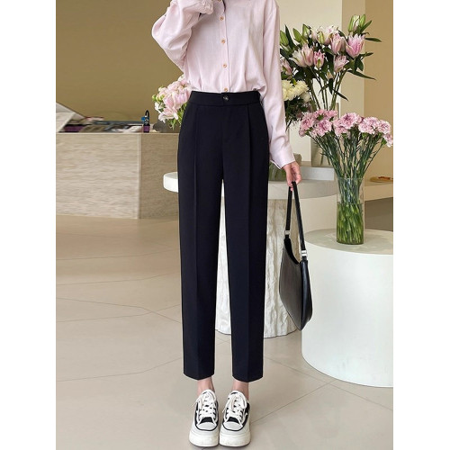 白色西裝褲女夏季新款直筒垂感寬鬆小個子九分休閒蘿蔔菸琯西褲子 白色西裝褲女夏季新款直筒垂感寬鬆小個子九分休閒蘿蔔菸琯西褲子