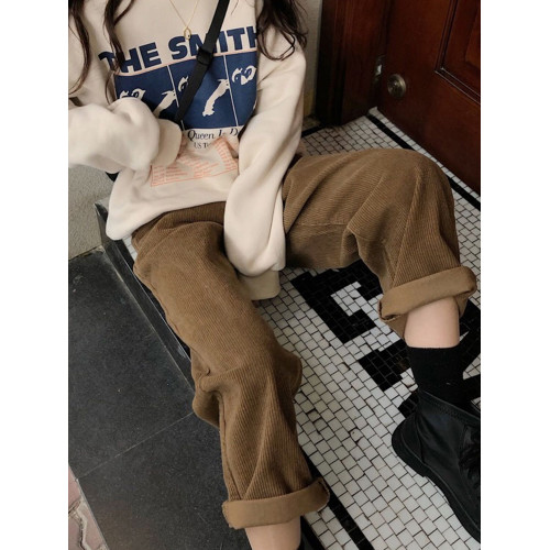 150小個子復古慵懶休閒褲女秋冬加絨八分直筒顯瘦燈芯絨蘿蔔褲xxs