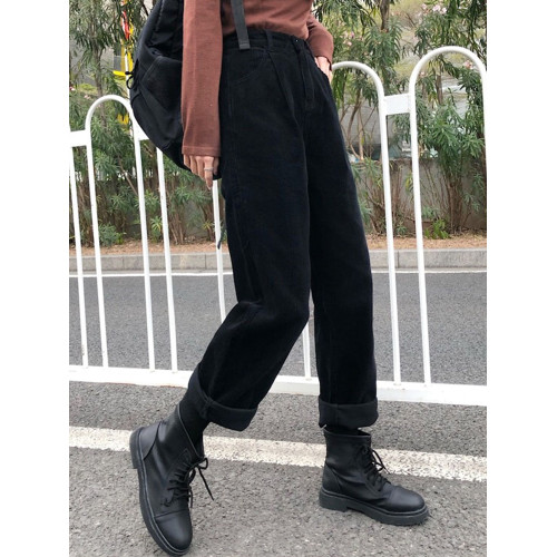 150小個子復古慵懶休閒褲女秋冬加絨八分直筒顯瘦燈芯絨蘿蔔褲xxs