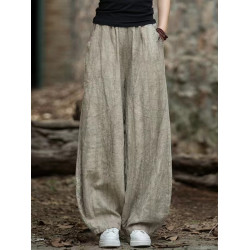 苧麻紥染復古長褲子春秋新款棉麻女裝文藝百搭燈籠褲洋氣直筒褲女