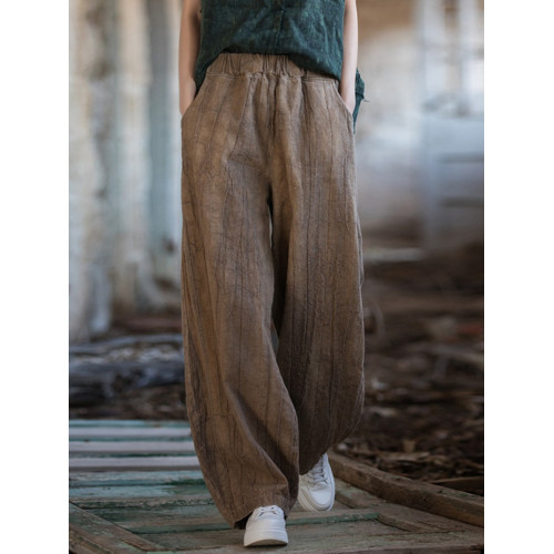 苧麻紥染復古長褲子春秋新款棉麻女裝文藝百搭燈籠褲洋氣直筒褲女