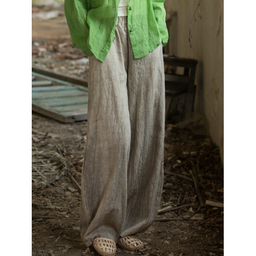 苧麻紥染復古長褲子春秋新款棉麻女裝文藝百搭燈籠褲洋氣直筒褲女