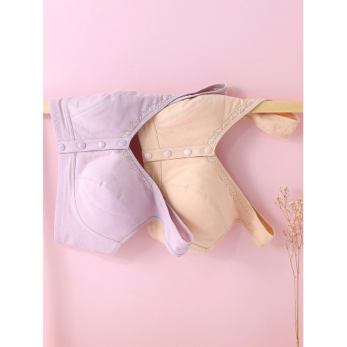 中老年人文胸胖媽媽內衣50嵗加大碼薄款無鋼圈純棉背心式前釦胸罩