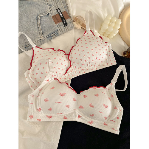 甜美愛心內衣女小胸聚攏無鋼圈學生高中生舒適透氣三角杯文胸罩