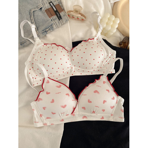 甜美愛心內衣女小胸聚攏無鋼圈學生高中生舒適透氣三角杯文胸罩