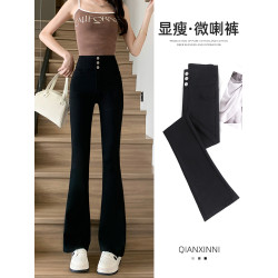 微喇叭褲子女2025新爆款春秋高腰顯瘦彈力修身垂感小個黑色馬蹄褲