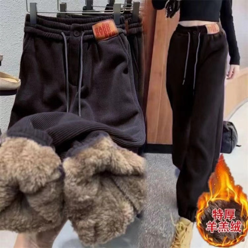 褲子女秋冬款2024新款衛褲休閒褲爆款加絨加厚運動褲燈芯絨棉褲