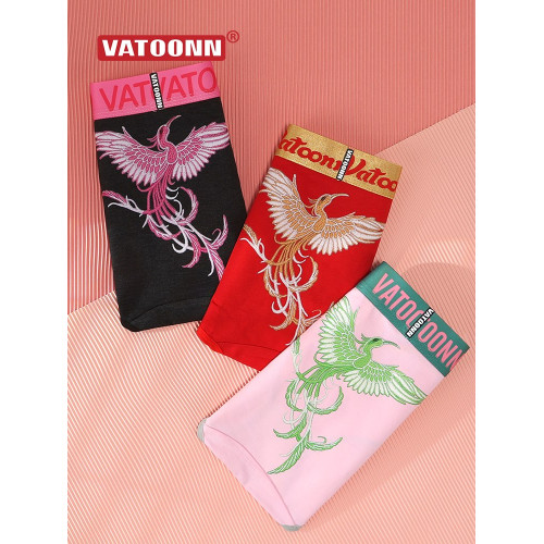 新年鴻運鳳凰女生內褲純棉刺綉風格潮印花中腰收腹寬腰帶抑菌底襠