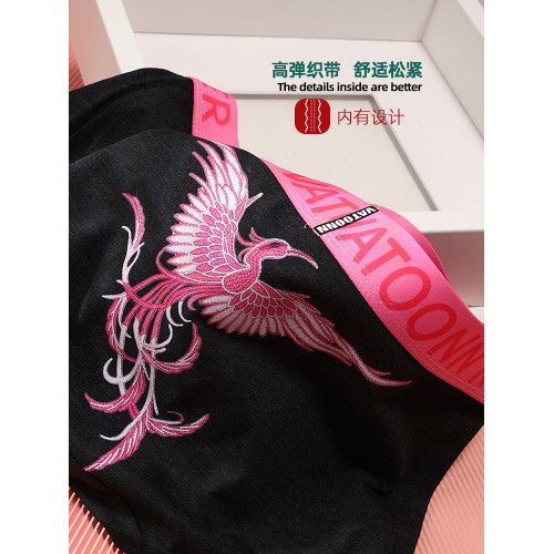 新年鴻運鳳凰女生內褲純棉刺綉風格潮印花中腰收腹寬腰帶抑菌底襠