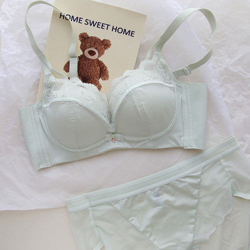 法式精緻高級奶油風柔軟親膚內衣女莫代爾無鋼圈小胸聚攏文胸套裝