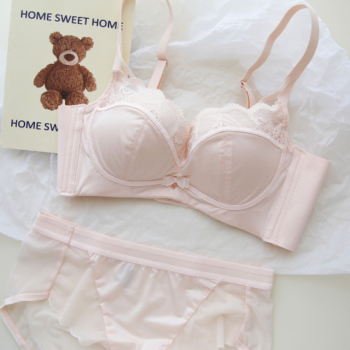 法式精緻高級奶油風柔軟親膚內衣女莫代爾無鋼圈小胸聚攏文胸套裝