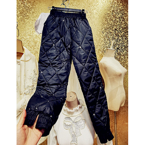 高定獨特魅力ACCLDD~華麗經典閃亮重工水鑽絡紋加絨棉保暖褲子~特