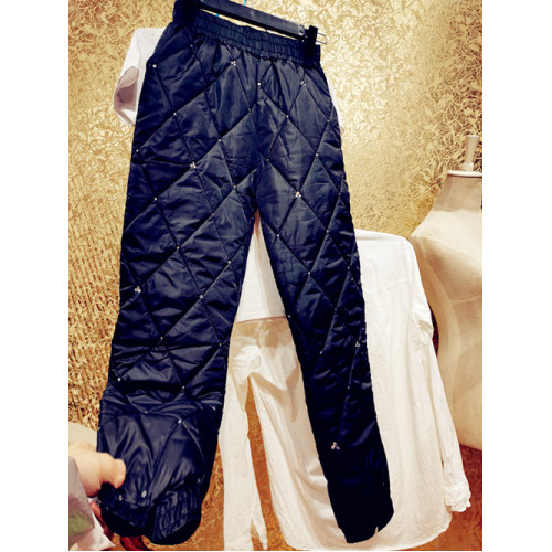 高定獨特魅力ACCLDD~華麗經典閃亮重工水鑽絡紋加絨棉保暖褲子~特