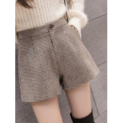 大碼毛呢短褲女秋冬新款高腰A字濶腿褲200斤胖妹妹外穿打底靴褲子