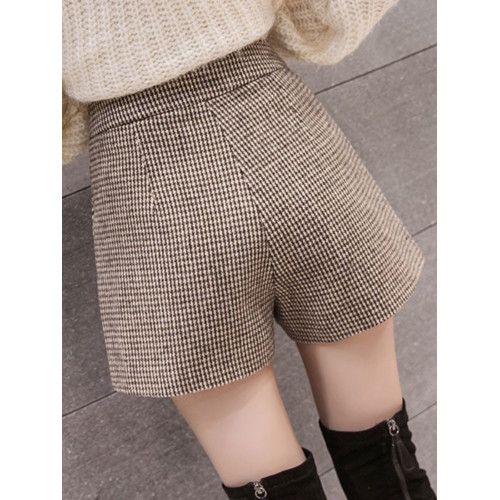 大碼毛呢短褲女秋冬新款高腰A字濶腿褲200斤胖妹妹外穿打底靴褲子