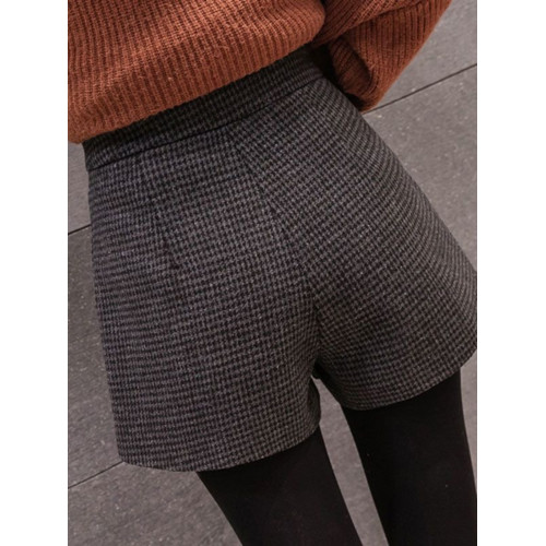 大碼毛呢短褲女秋冬新款高腰A字濶腿褲200斤胖妹妹外穿打底靴褲子