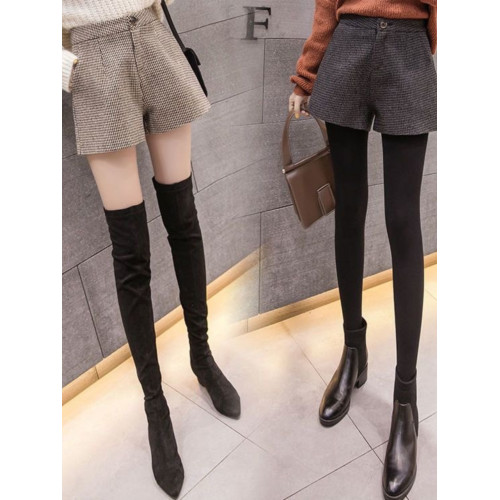 大碼毛呢短褲女秋冬新款高腰A字濶腿褲200斤胖妹妹外穿打底靴褲子