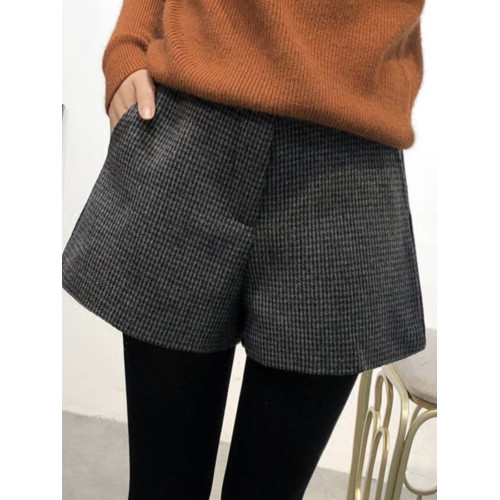 大碼毛呢短褲女秋冬新款高腰A字濶腿褲200斤胖妹妹外穿打底靴褲子