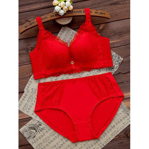 本命年紅色內衣內褲套裝女無鋼圈小胸聚攏文胸結婚新娘2026屬馬年