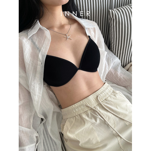INNER櫻內 法式三角杯內衣女夏薄款小胸不空杯細帶美背文胸無鋼圈
