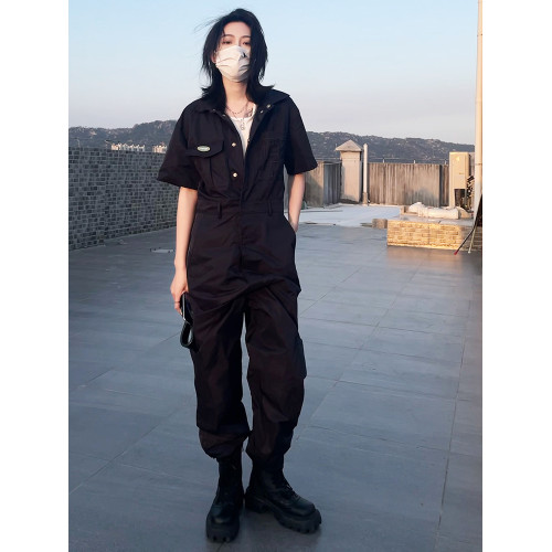 黑色連體工裝背帶褲女2025新款機能連體衣套裝一體式酷颯風連體褲