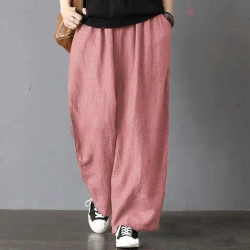 80-300斤春夏秋老爹媽媽休閒褲女復古禪意純色範濶腿褲大碼長褲子