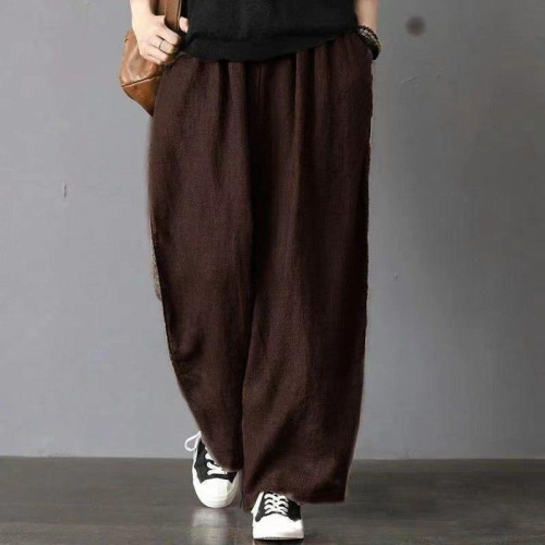 80-300斤春夏秋老爹媽媽休閒褲女復古禪意純色範濶腿褲大碼長褲子