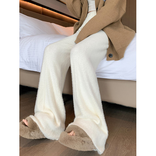 加長版高個子女褲秋冬加厚水貂絨針織濶腿褲高腰垂感超長版拖地褲