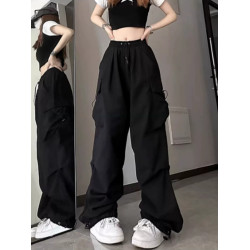 束腳爵士舞褲子女2024新款軍綠色hiphop工裝褲美式復古運動濶腿褲