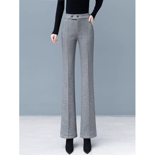 毛呢喇叭褲女秋冬2025新款高腰毛呢褲子加絨加厚保暖休閒微喇褲子