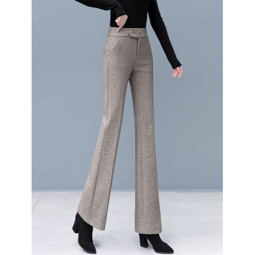 毛呢喇叭褲女秋冬2025新款高腰毛呢褲子加絨加厚保暖休閒微喇褲子