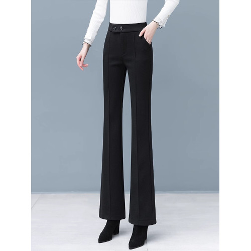 毛呢喇叭褲女秋冬2025新款高腰毛呢褲子加絨加厚保暖休閒微喇褲子