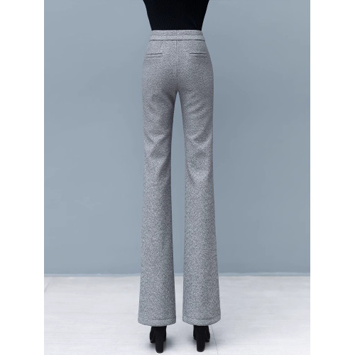 毛呢喇叭褲女秋冬2025新款高腰毛呢褲子加絨加厚保暖休閒微喇褲子