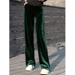 秋冬墨綠色金絲絨濶腿褲女垂墜感長褲高腰彈力直筒寬鬆顯瘦休閒褲