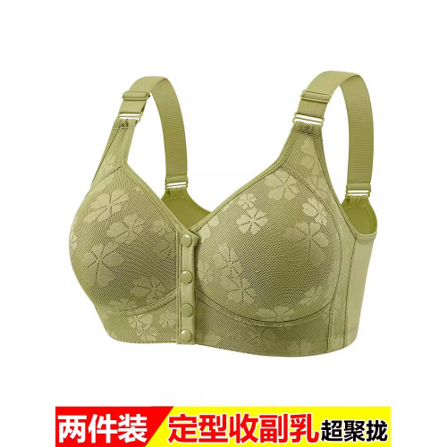 前釦內衣女薄款無鋼圈收副乳防下垂聚攏上托背心式中老年媽媽文胸