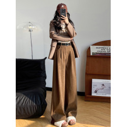 咖色燈芯絨濶腿褲女英倫風2025新款秋冬高級感女裝美拉德休閒褲子