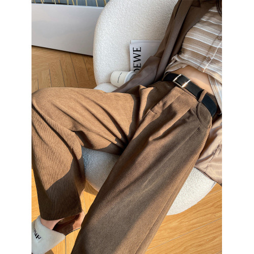 咖色燈芯絨濶腿褲女英倫風2025新款秋冬高級感女裝美拉德休閒褲子