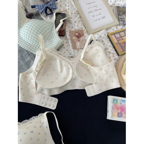 甜美碎花內衣女小胸聚攏無鋼圈舒適透氣收副乳防下垂學生無痕文胸