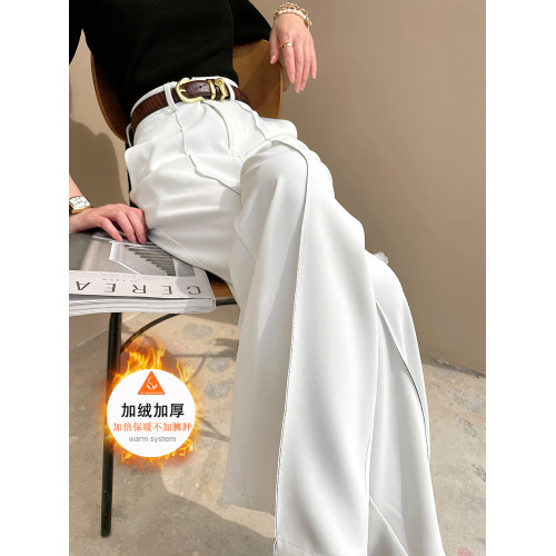 白色西裝濶腿褲女2026年秋冬新款加絨加厚高腰直筒垂感高級感褲子