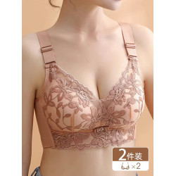 蕾絲內衣女小胸聚攏收副乳防下垂上托調整型無鋼圈平胸專用文胸罩