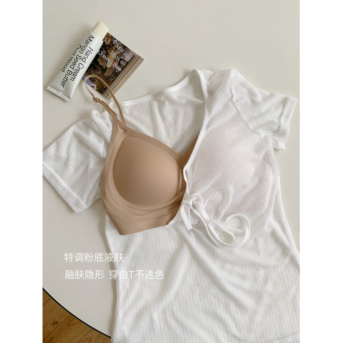 馨幫幫Bra 粉底液內衣女夏季薄款細肩帶交叉美背隱形無痕露背文胸