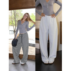 Audwyn鐮刀褲寬鬆休閒衛褲秋空氣觸感條紋彎刀褲抽繩運動長褲