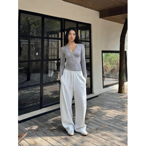 Audwyn鐮刀褲寬鬆休閒衛褲秋空氣觸感條紋彎刀褲抽繩運動長褲