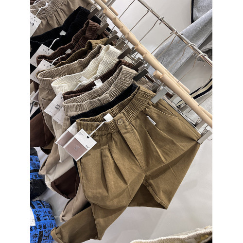 哈倫蘿蔔褲九分日系繙邊休閒老爹褲韓版工裝松緊腰顯瘦復古女秋冬